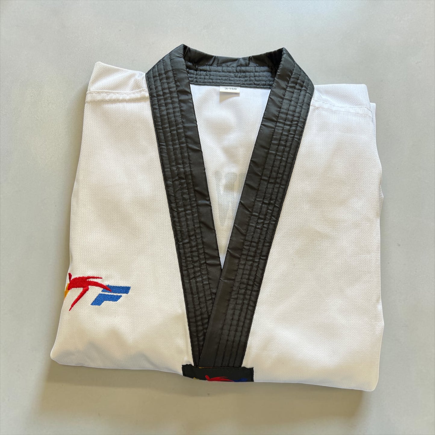 White Taekwondo Uniform Dobok Set with Black V-Neck Collar