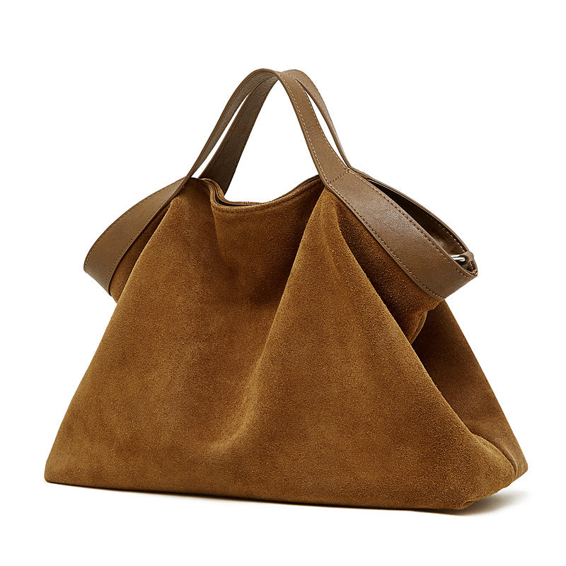 Genuine Leather Crossbody Bag with Color-Blocking Design
