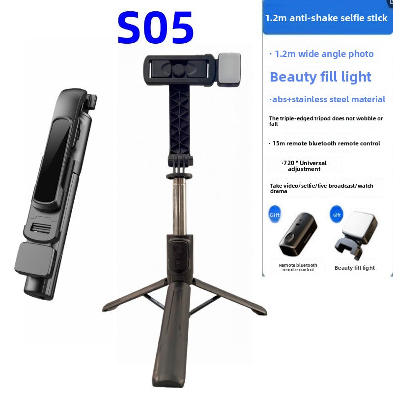 Adjustable Bluetooth Selfie Stick with Tripod and Fill Light