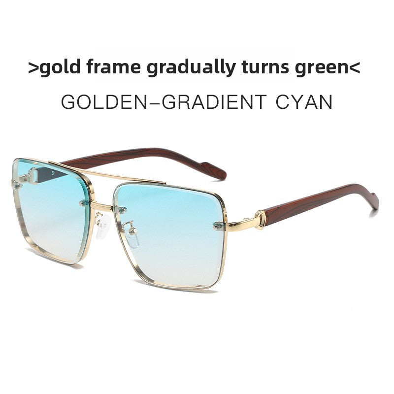 Metal Double Bridge Square Frame Sunglasses