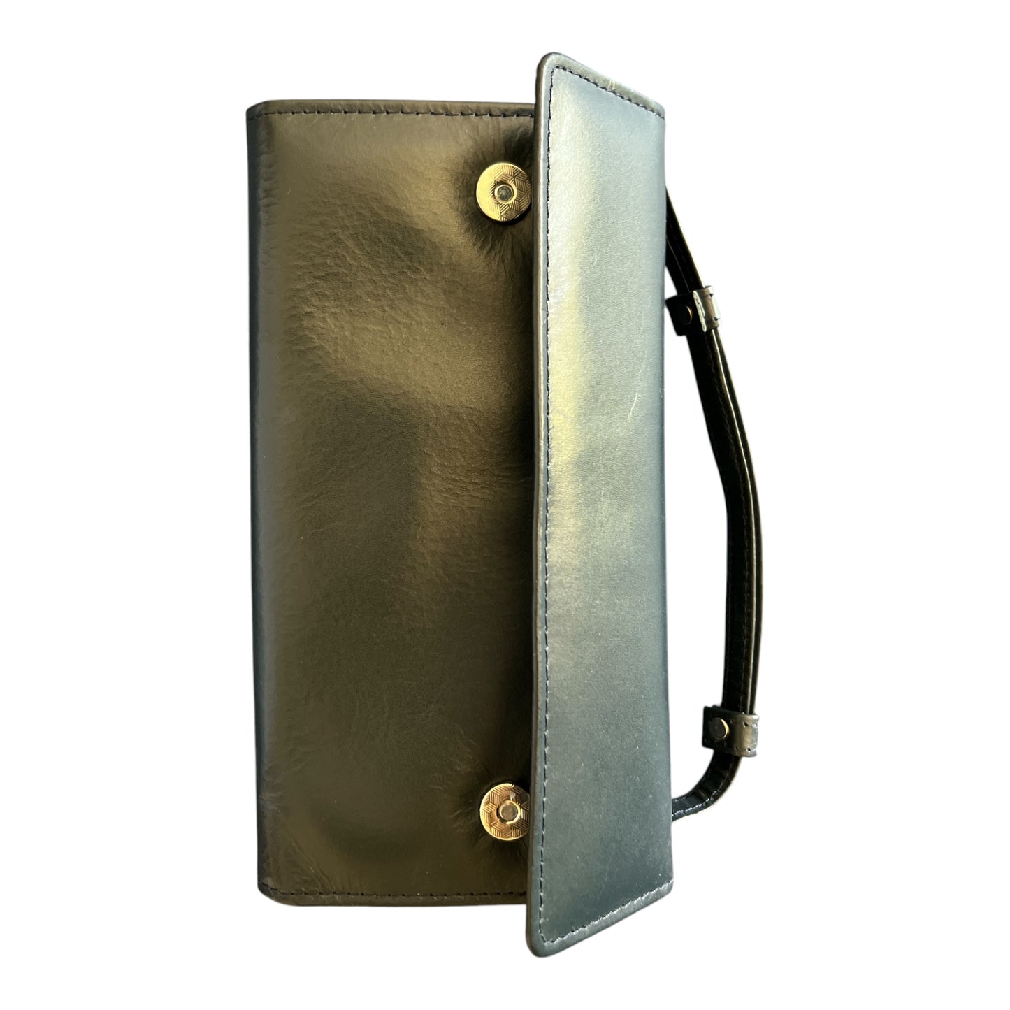 Slim Snap Tab Long Wallet / Organizer Genuine Black Leather