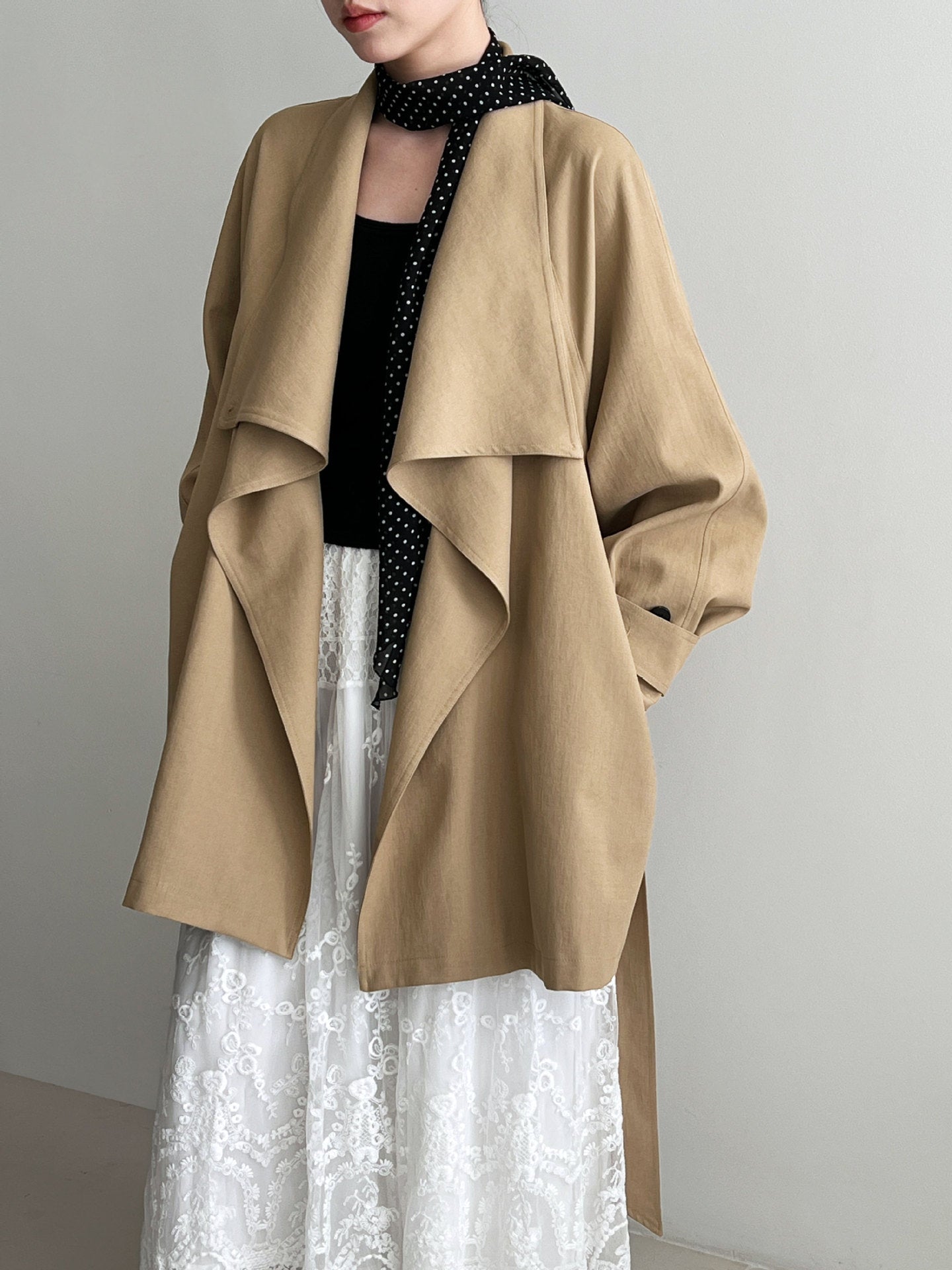 Trench coat with large lapels