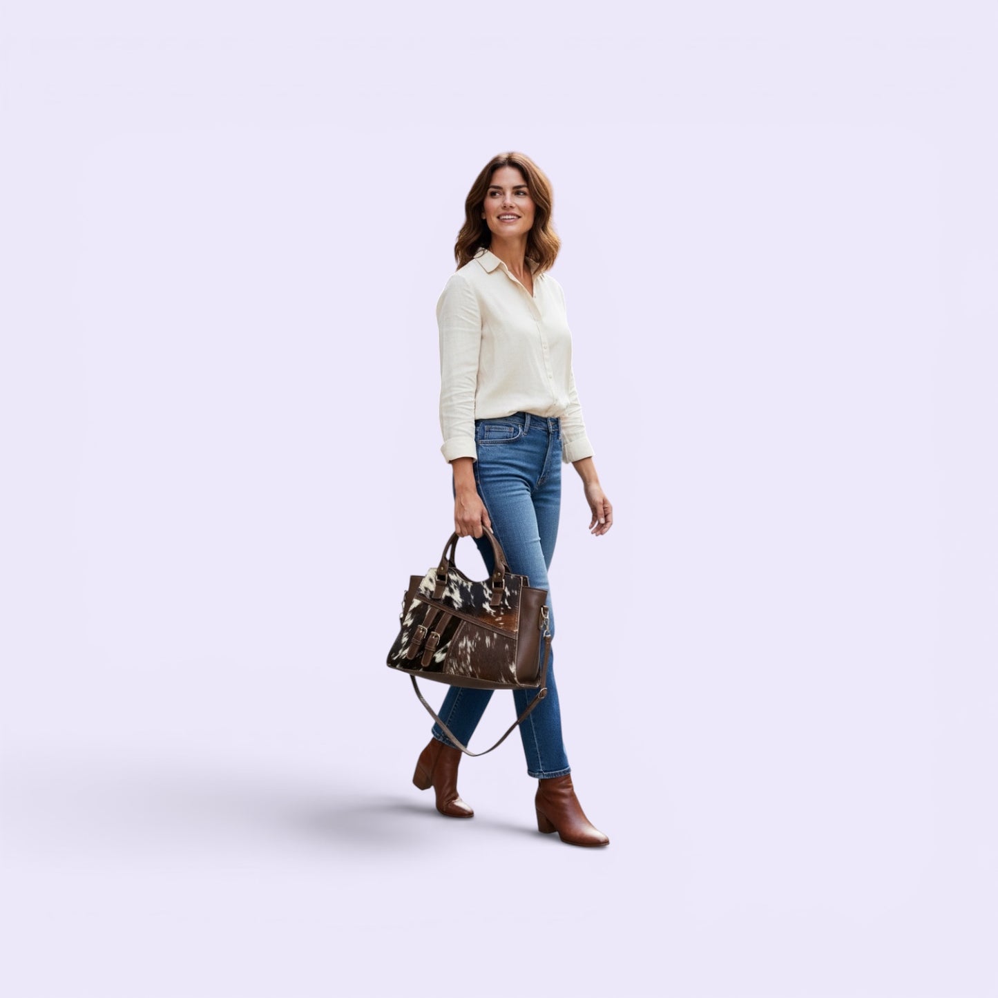 Cowhide Leather Tote & Crossbody Handbag