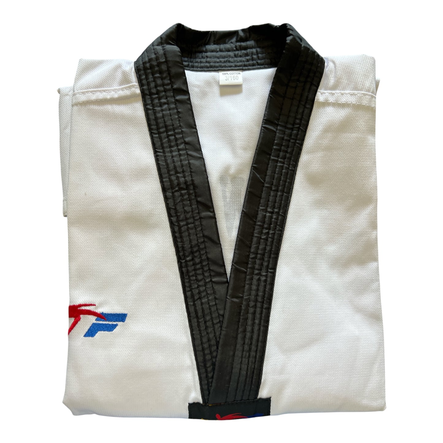 White Taekwondo Uniform Dobok Set with Black V-Neck Collar
