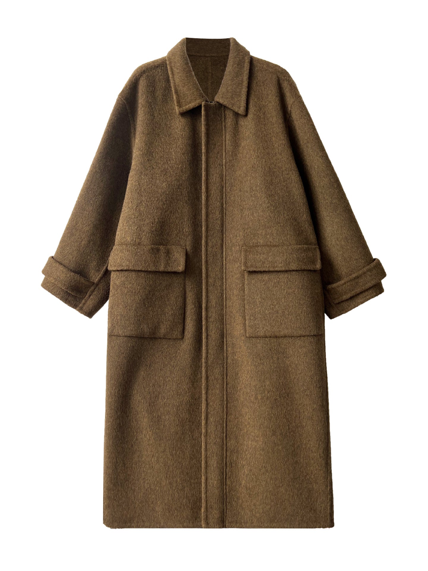 Wool Lapel Zipper Double-Sided Woolen Coat for Women