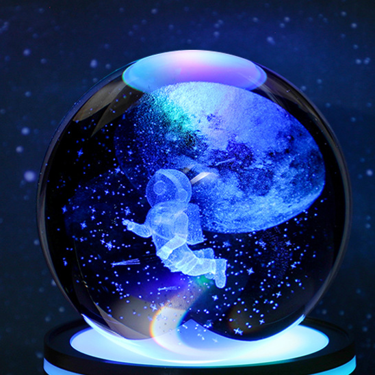 3D Carved Crystal Ball Night Light with LED Base