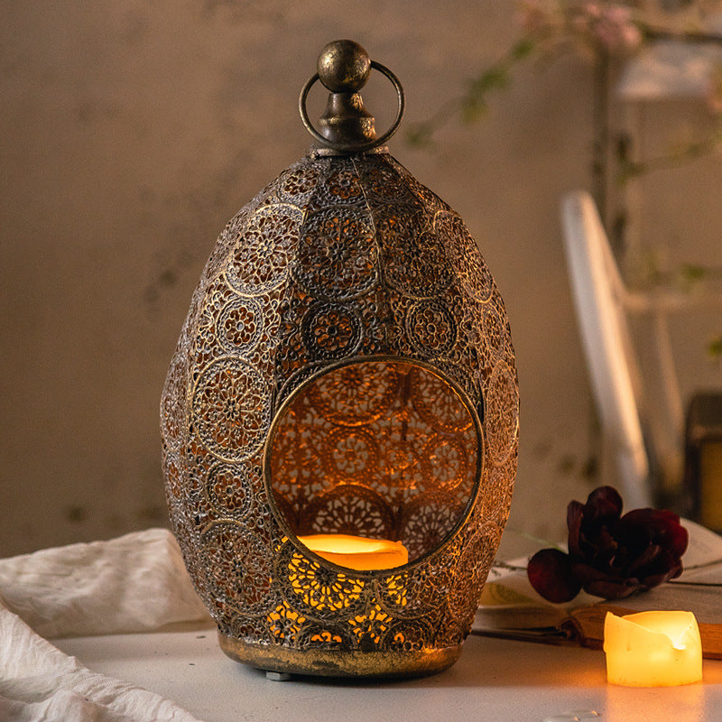 Bohemian Hollow Carved Iron Candle Holder