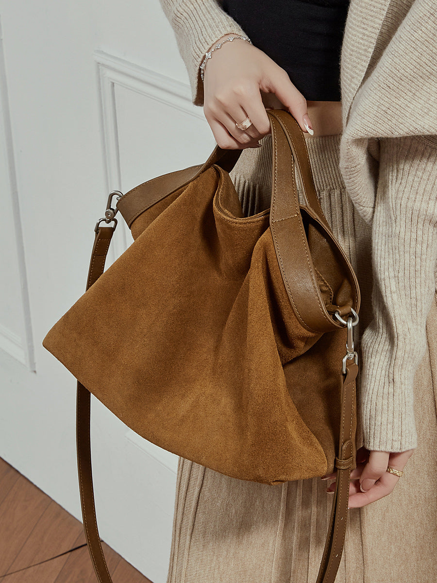 Genuine Leather Crossbody Bag with Color-Blocking Design