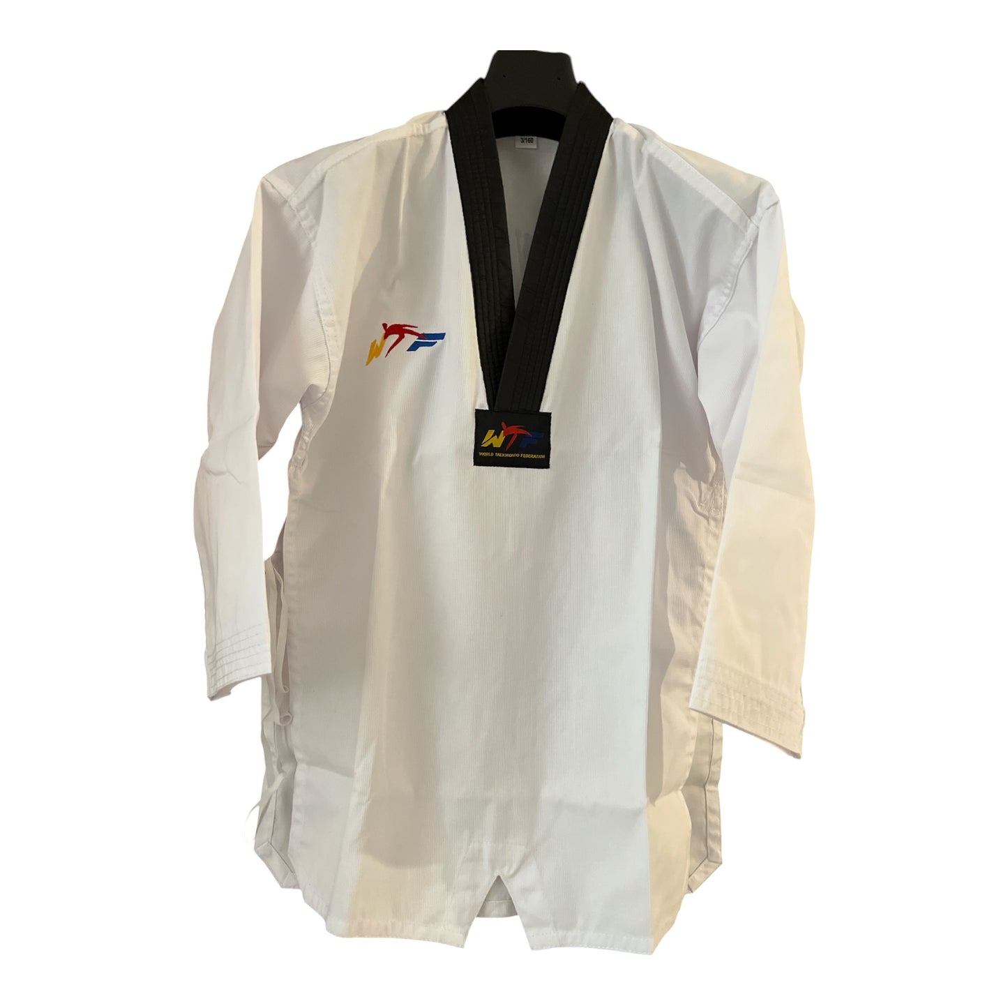 White Taekwondo Uniform Dobok Set with Black V-Neck Collar