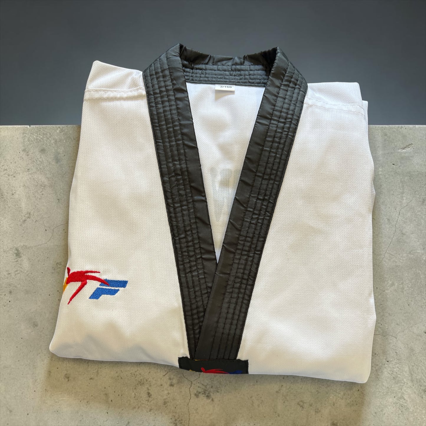 White Taekwondo Uniform Dobok Set with Black V-Neck Collar