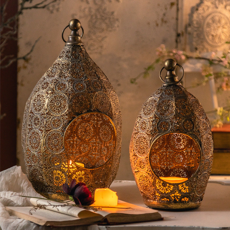 Bohemian Hollow Carved Iron Candle Holder