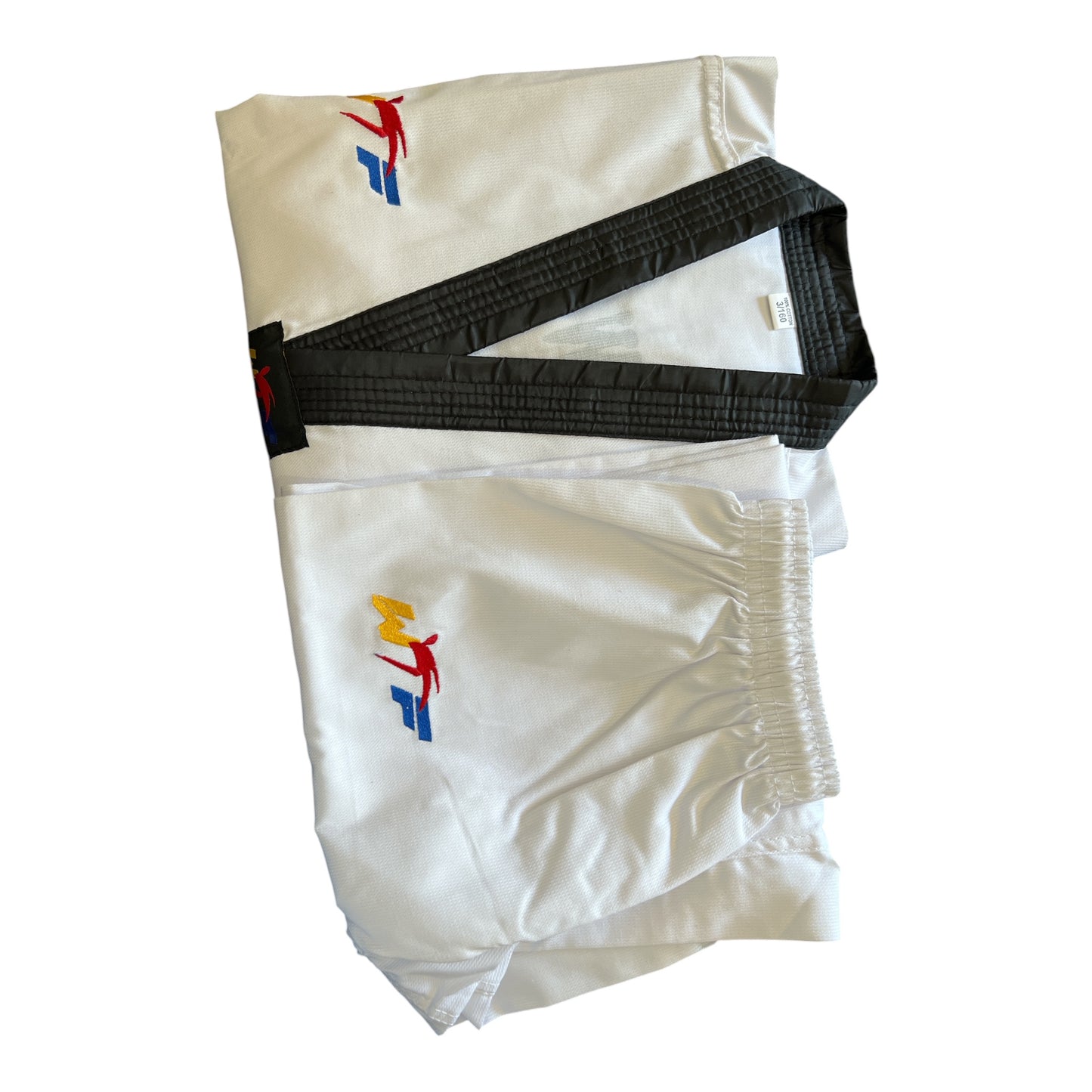 White Taekwondo Uniform Dobok Set with Black V-Neck Collar