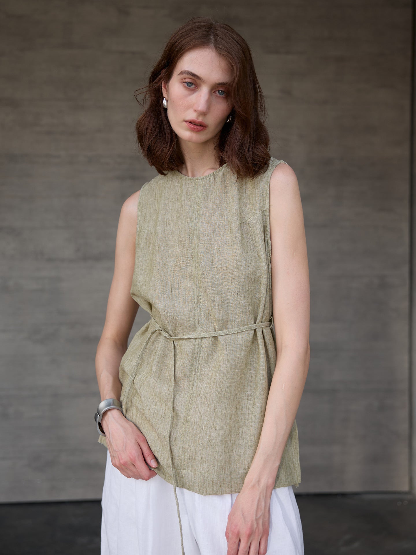Linen Sleeveless Vest Top