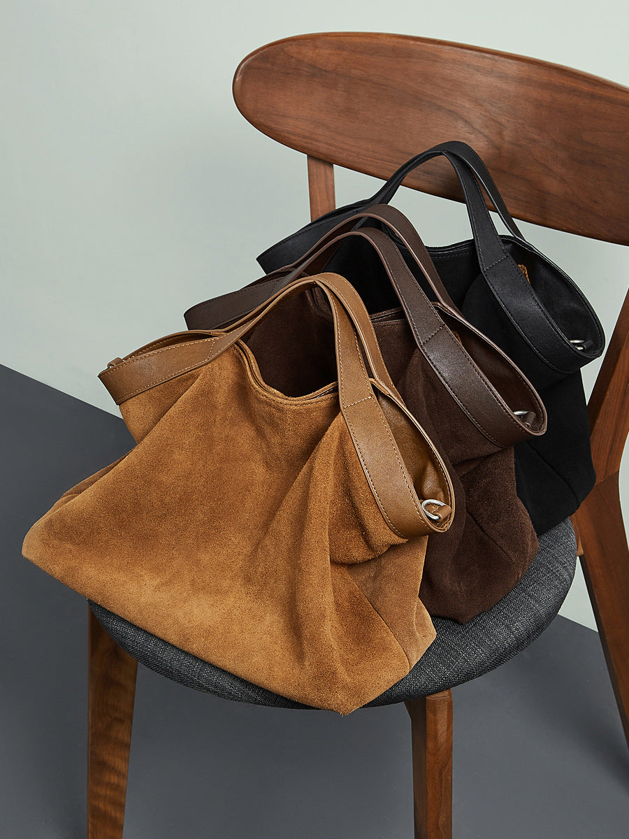 Genuine Leather Crossbody Bag with Color-Blocking Design