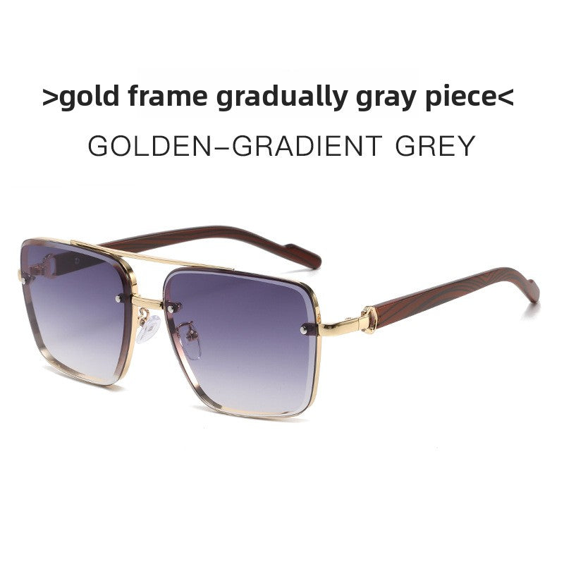 Metal Double Bridge Square Frame Sunglasses