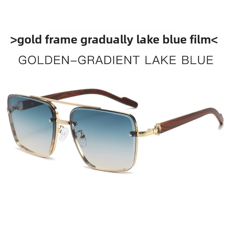 Metal Double Bridge Square Frame Sunglasses