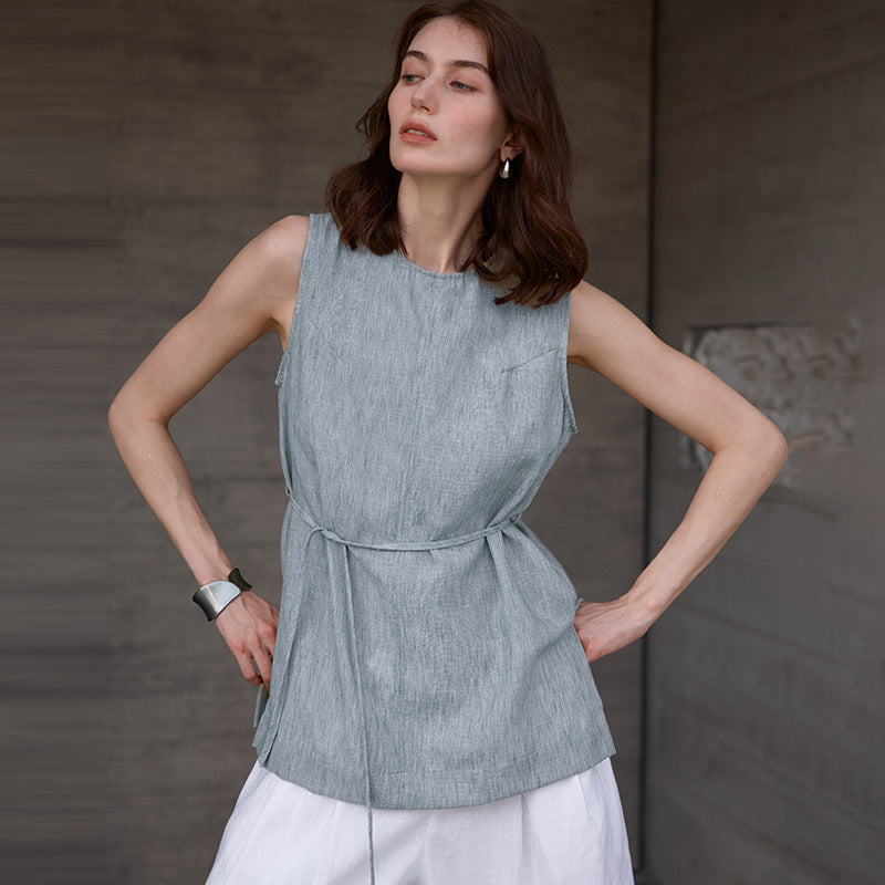 Linen Sleeveless Vest Top