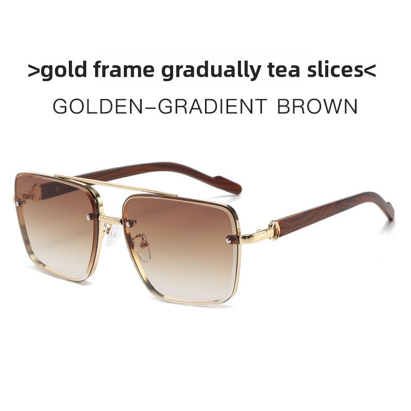 Metal Double Bridge Square Frame Sunglasses