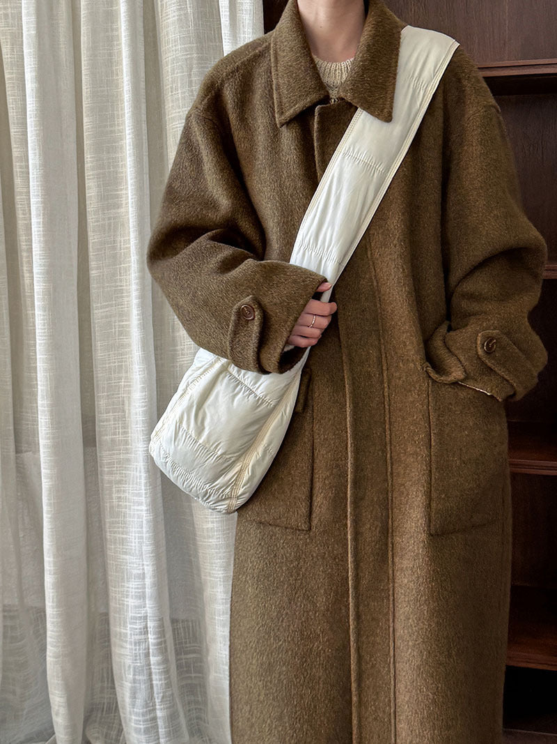 Wool Lapel Zipper Double-Sided Woolen Coat for Women