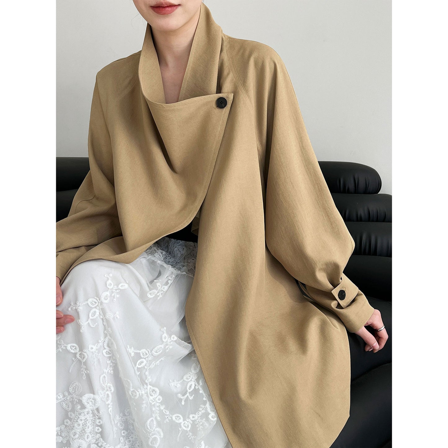 Trench coat with large lapels