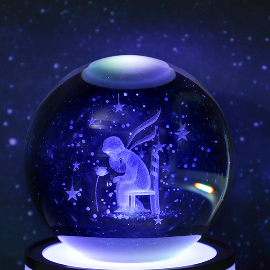 3D Carved Crystal Ball Night Light with LED Base