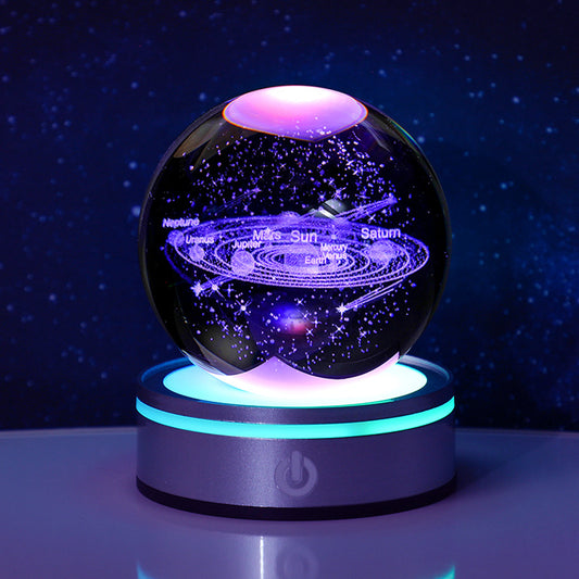 3D Carved Crystal Ball Night Light with LED Base